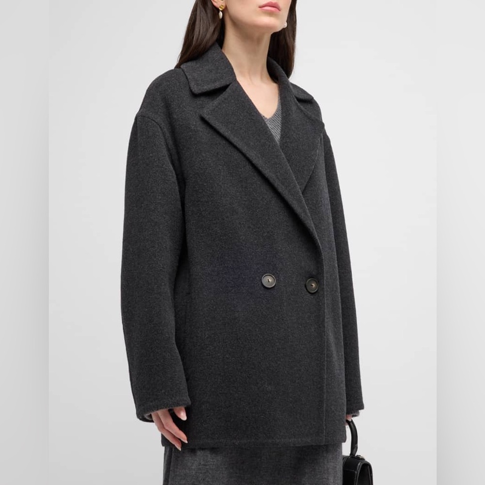 Vince Double Breasted Grey Wool Blend Car Coat Size Large